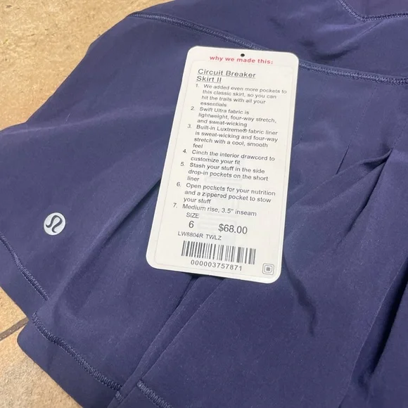 Lululemon Circuit Breaker Skirt II Twilight Blue navy sz 6 Tennis pickleball - Picture 6 of 6